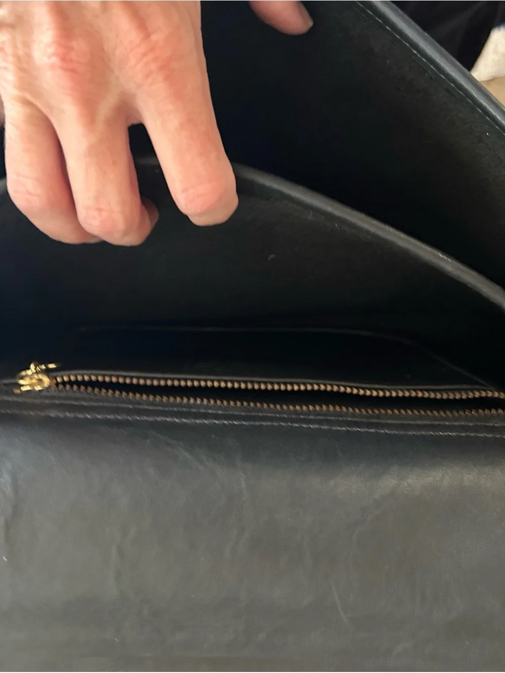 Coach Black Leather Messenger Bag with Gold Hardware